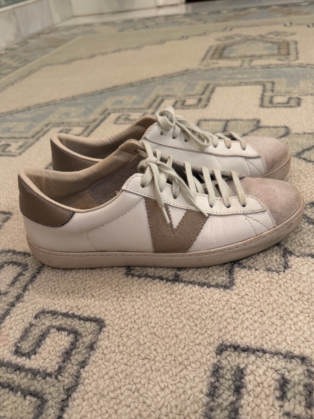 Victoria Berlin White and Taupe Leather Sneakers